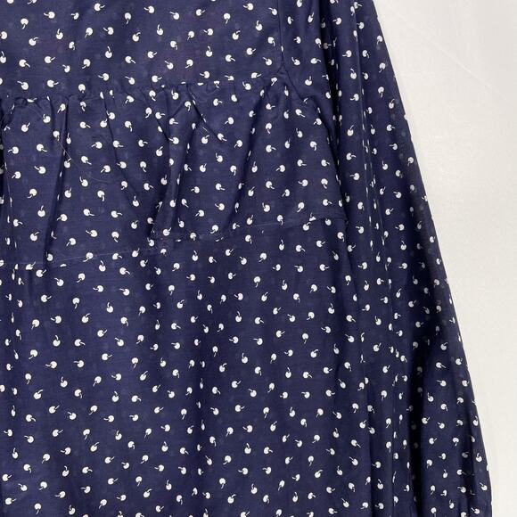 J Crew Womens 2XS Navy Blue Ruffle Tiny Cherries Printed Blouse Top Long Sleeve - Picture 8 of 14